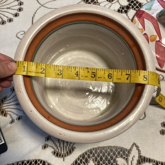 Signed ARTISAN HEAVY Terracotta Covered Dish With Lid Leaf Abstract Design 1980s - Picture 6 of 11